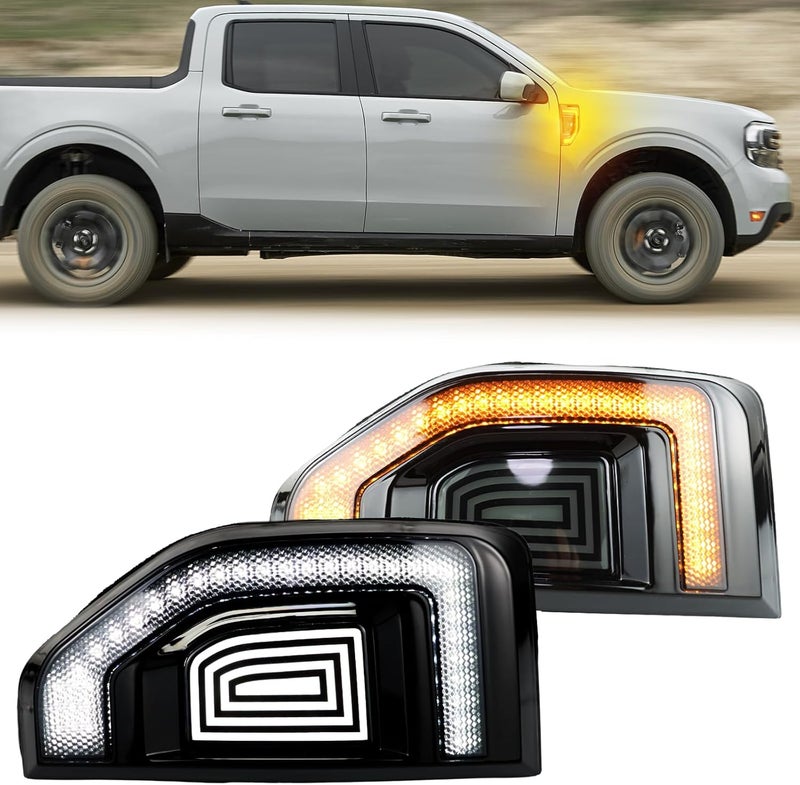 ZDEERAOTO LED Front Side Marker Light DRL Amber Sequential Turn Signal Lamp 2 in 1 Function Feature Kit for Ford Maverick 2022 2023 2024 2025 Fender Trim Rocker Panel OEM Trim Accessories - Image 1